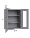 Graphite Grey Shaker 24x30 Wall Glass Door Cabinet (Prepped for Glass Doors)