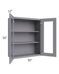 Graphite Grey Shaker 30x36 Wall Glass Door Cabinet (Prepped for Glass Doors)