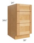 Madison Honey Shaker 18" 3-Drawer Base Cabinet