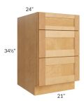 Madison Honey Shaker 21" 3-Drawer Base Cabinet