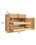 Madison Honey Shaker 36" Base Cabinet with 2 Rollout Trays