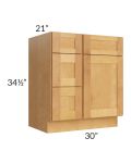 Madison Honey Shaker 30" Vanity Base Cabinet (Drawers on Left)