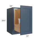 Madison Navy Shaker 15" Full Height Door Base Cabinet with Single Trashcan Pullout