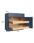 Madison Navy Shaker 36" Base Cabinet with 2 Rollout Trays