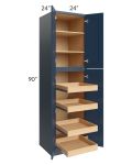 Madison Navy Shaker 24x90x24 Wall Pantry Cabinet with 4 Rollout Trays