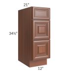 Phoenix Caramel Glaze 12" Vanity 3-Drawer Base Cabinet
