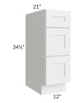 Southport White Shaker 12" Vanity 3-Drawer Base Cabinet