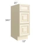 Phoenix Cream Glaze 12" Vanity 3-Drawer Base Cabinet 