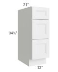 Charlotte White 12" Vanity 3-Drawer Base Cabinet