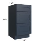 Southport Blue Shaker 18" Vanity 3-Drawer Base Cabinet