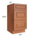 Lexington Cinnamon Glaze 18" Vanity 3-Drawer Base Cabinet - Out of stock through June