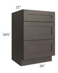 Southport Espresso Shaker 24" Vanity 3-Drawer Base Cabinet