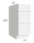 Royal White Shaker 15" 3-Drawer Base Cabinet