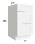 Royal White Shaker 18" 3-Drawer Base Cabinet
