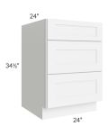 Royal White Shaker 24" 3-Drawer Base Cabinet