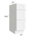 Royal White Shaker 12" Vanity Drawer Base Cabinet