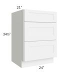 Brilliant White Shaker 24" 3-Drawer Vanity Base Cabinet