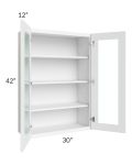 Brilliant White Shaker 30x42 Wall Glass Door Cabinet (Prepped for Glass Doors)
