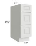 Lakewood White 12" 3-Drawer Base Cabinet