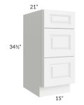 Lakewood White 15" 3-Drawer Vanity Base Cabinet 