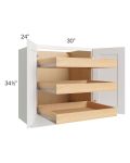 Lakewood White 30" Full Height Base Cabinet with 3 Rollout Trays