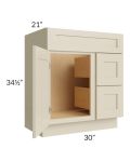 Stratton Khaki Shaker 30" Vanity Sink Base Cabinet with Drawers on the Right 