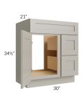 Stratton Light Grey Shaker 30" Vanity Sink Base Cabinet with Drawers on the Right 