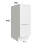 Township White 12" 3-Drawer Vanity Base Cabinet