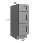Stratton Dark Grey Shaker 12" 3-Drawer Vanity Base Cabinet - Out of stock through mid April