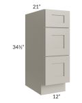 Stratton Light Grey Shaker 12" 3-Drawer Vanity Base Cabinet
