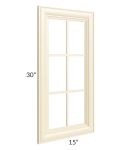 Phoenix Cream Glaze 15x30 Mullion Glass Door Only  (can be used with a 24x30 corner cabinet)