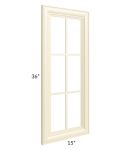 Phoenix Cream Glaze 15x36 Mullion Glass Door Only  (can be used with a 24x36 corner cabinet)