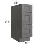 Stone Grey 12" 3-Drawer Base Cabinet
