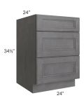 Stone Grey 24" 3-Drawer Base Cabinet