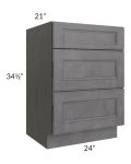 Stone Grey 24" Vanity Three Drawer Base Cabinet
