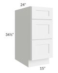 Frosted White Shaker 15" 3-Drawer Base Cabinet