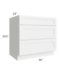 Frosted White Shaker 36" 3-Drawer Base Cabinet