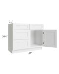 Frosted White Shaker 42" Vanity Sink Base Cabinet (Drawers on Left)
