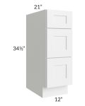 Frosted White Shaker 12" Vanity Three Drawer Base Cabinet