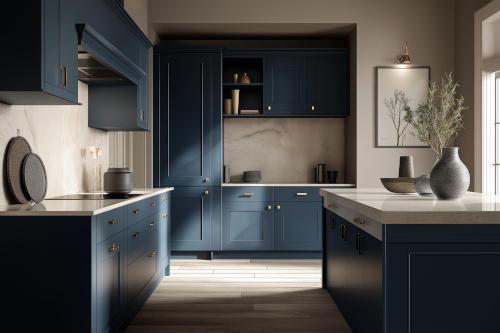 Discover sleek, contemporary blue kitchen cabinets with stylish decor and accessories. Perfect for modern home interiors.